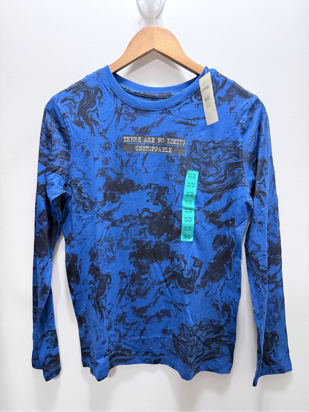 George Blue and Black Marble Long-Sleeve Tee - Size 14-16 (XL) Teens